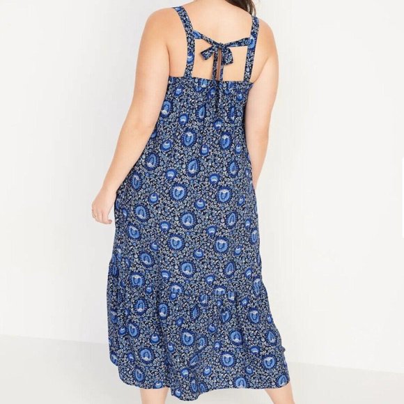 Old Navy Women's Sleeveless Tie-Back Cutout Maxi Swing Dress Many Blue New - Picture 5 of 6